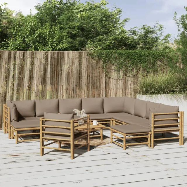 vidaXL 12-delige Loungeset met kussens bamboe taupe Bruin