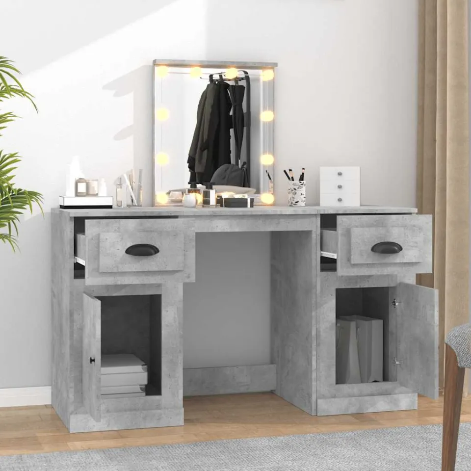vidaXL Kaptafel met LED-verlichting 130x50x132,5 cm betongrijs grijs, foto 3