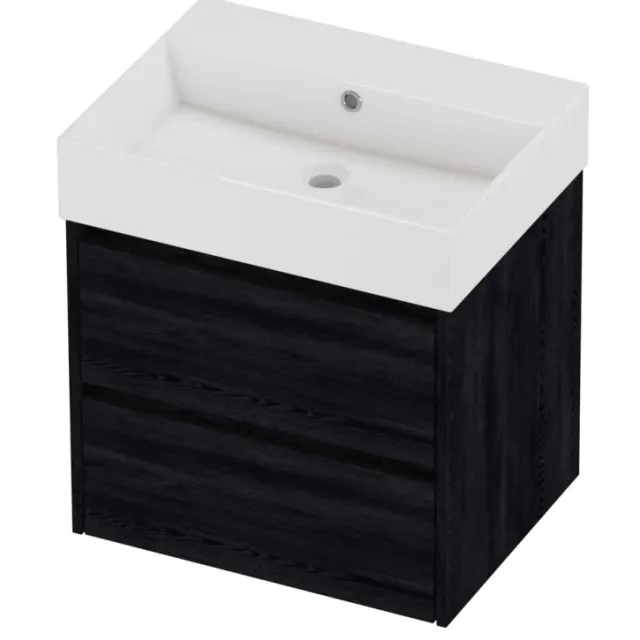 Proline Zara Badmeubelset Porselein Loft Zonder Kraangat 60x46x65 cm Glans Wit Black Oak