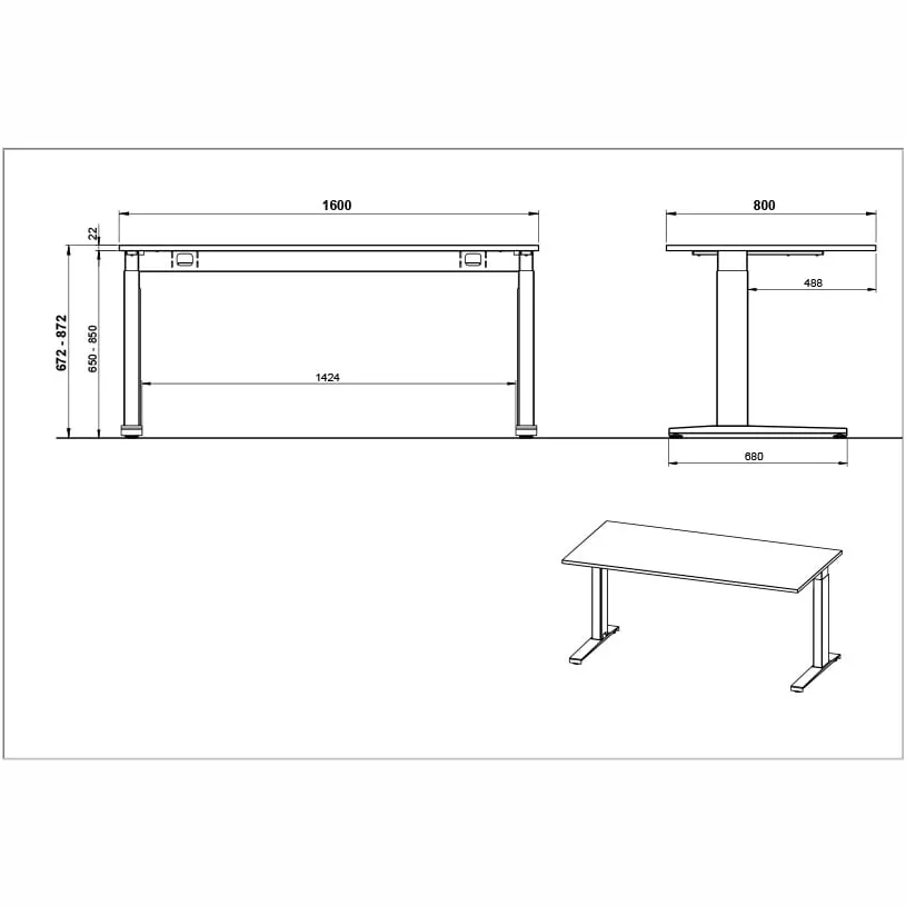 Bureau Ergonoma Eiken 160 CM, foto 4