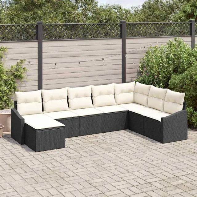 vidaXL Tuin Sofa Set 8 st Zwart en Crème poly rattan
