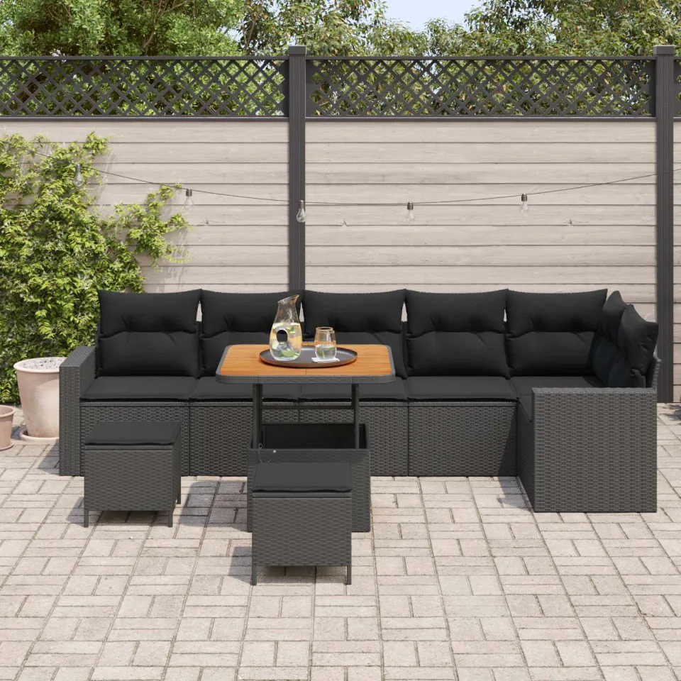 vidaXL Tuinbankenset 9 st Zwart poly rattan, foto 3