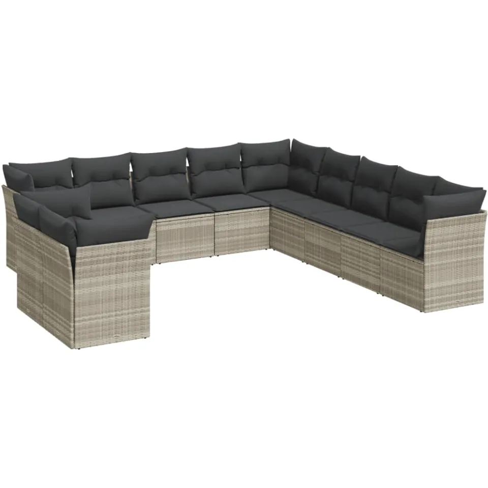 vidaXL 11-delige Loungeset met kussens poly rattan lichtgrijs grijs, foto 3