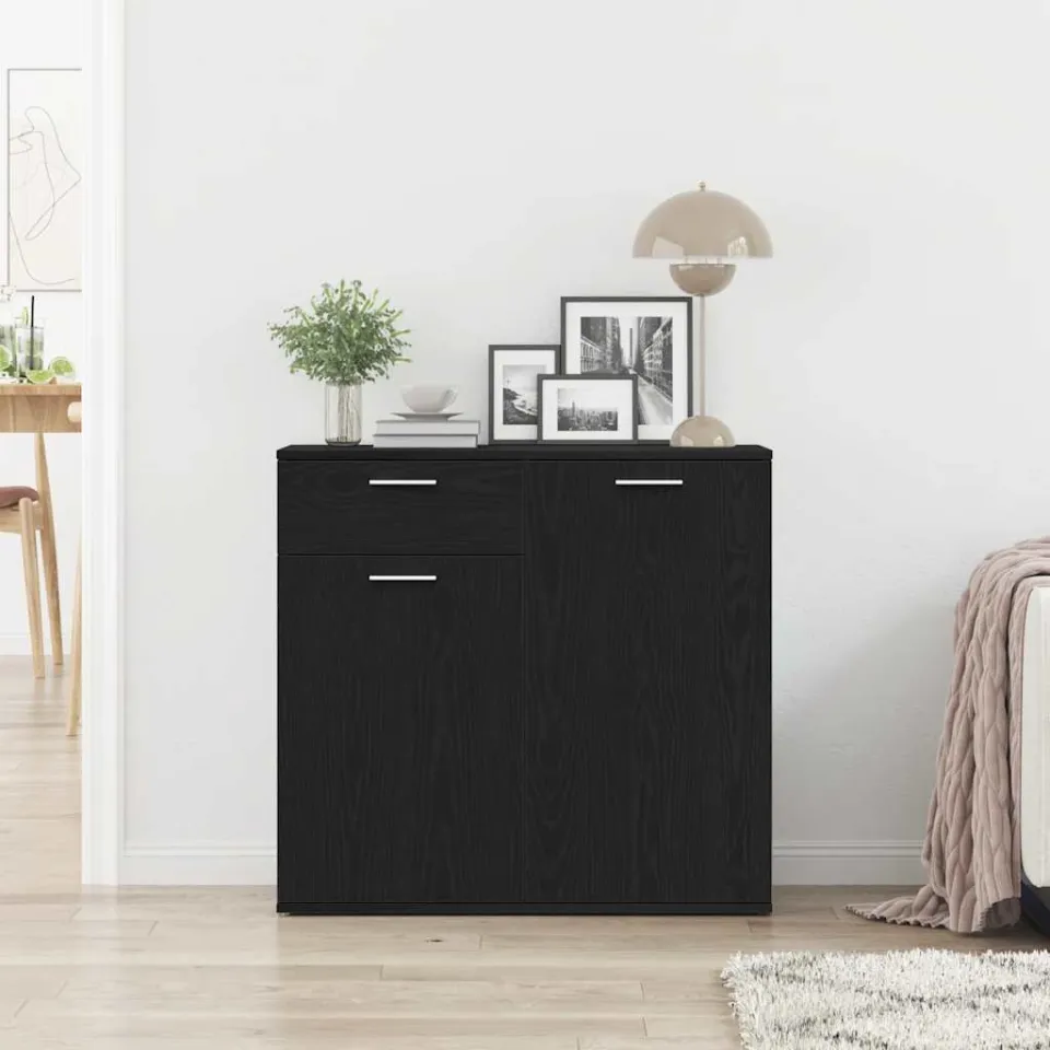 vidaXL Dressoir 80x36x75 cm bewerkt hout zwart eikenkleurig, foto 2