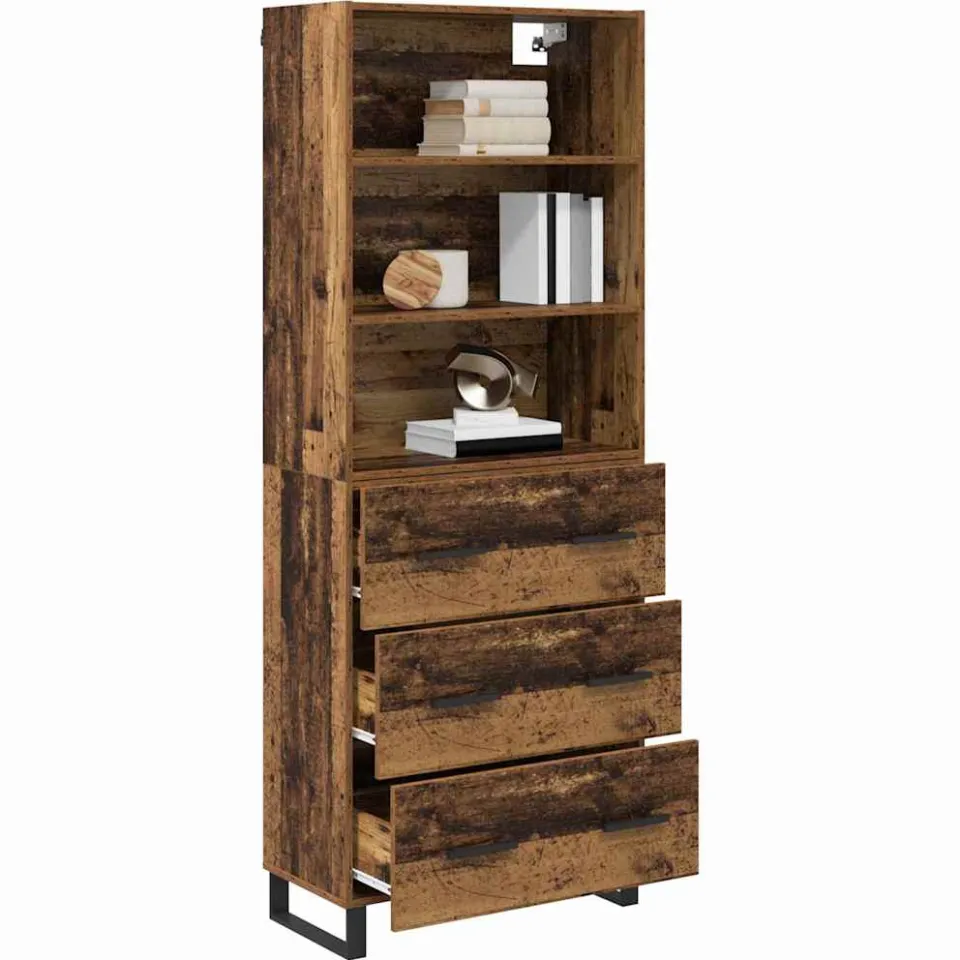 vidaXL Hoge kast 2 st Oudhout 69,5 x 34 x 180 cm Bewerkt hout en glas Bruin
