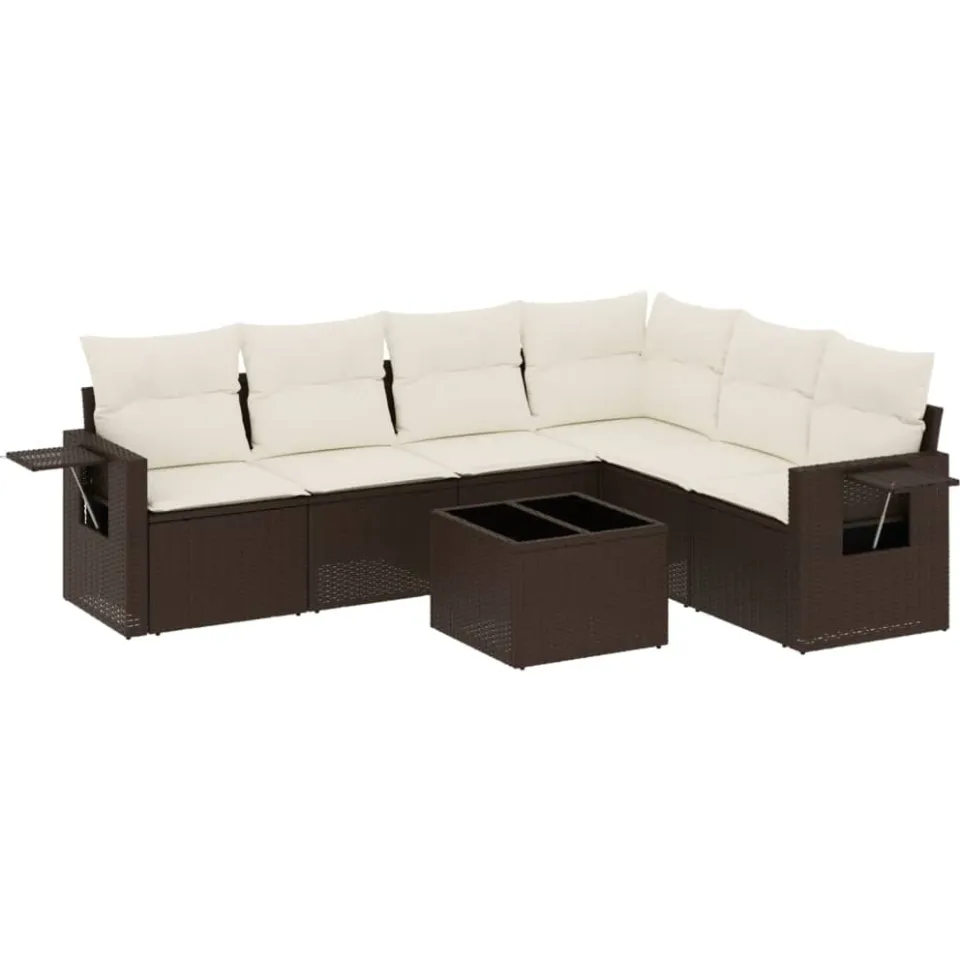 vidaXL 7-delige Loungeset met kussens poly rattan bruin, foto 3