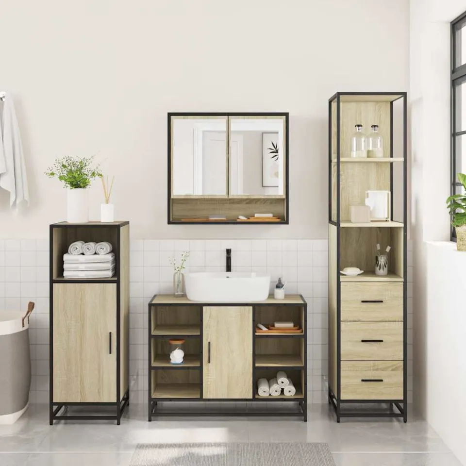 vidaXL 3-delige Badkamermeubelset bewerkt hout sonoma eikenkleurig, foto 4