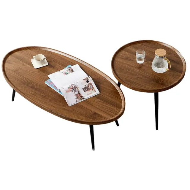 CreateEcom Salontafel - Bijzettafel - Woonkamer tafel - Koffietafel -2-delige set - Houten bijzettafelset - voor woonkamer Balkon Kantoor- Klein 50×50X48Cm, Groot 80X55×38Cm - walnoot kleur bruin