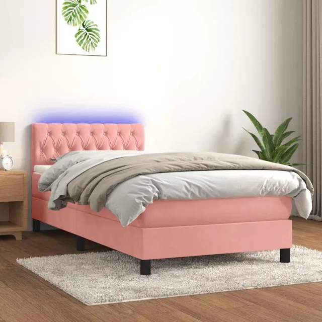 vidaXL Boxspring met matras en LED fluweel roze 90x200 cm
