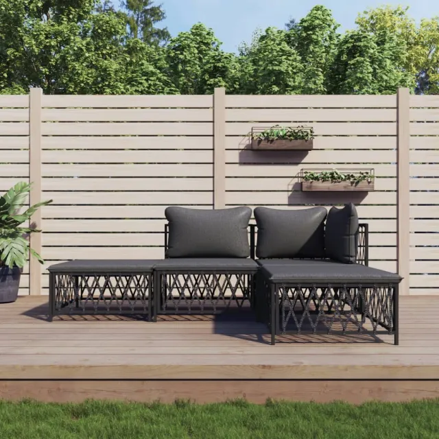 vidaXL 4-delige Loungeset met kussens staal antracietkleurig, foto 2