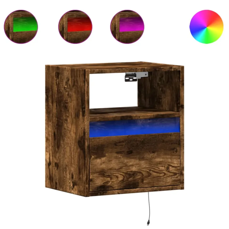 vidaXL Nachtkastjes met LED's 2 st wandgemonteerd gerookt eikenkleurig Bruin