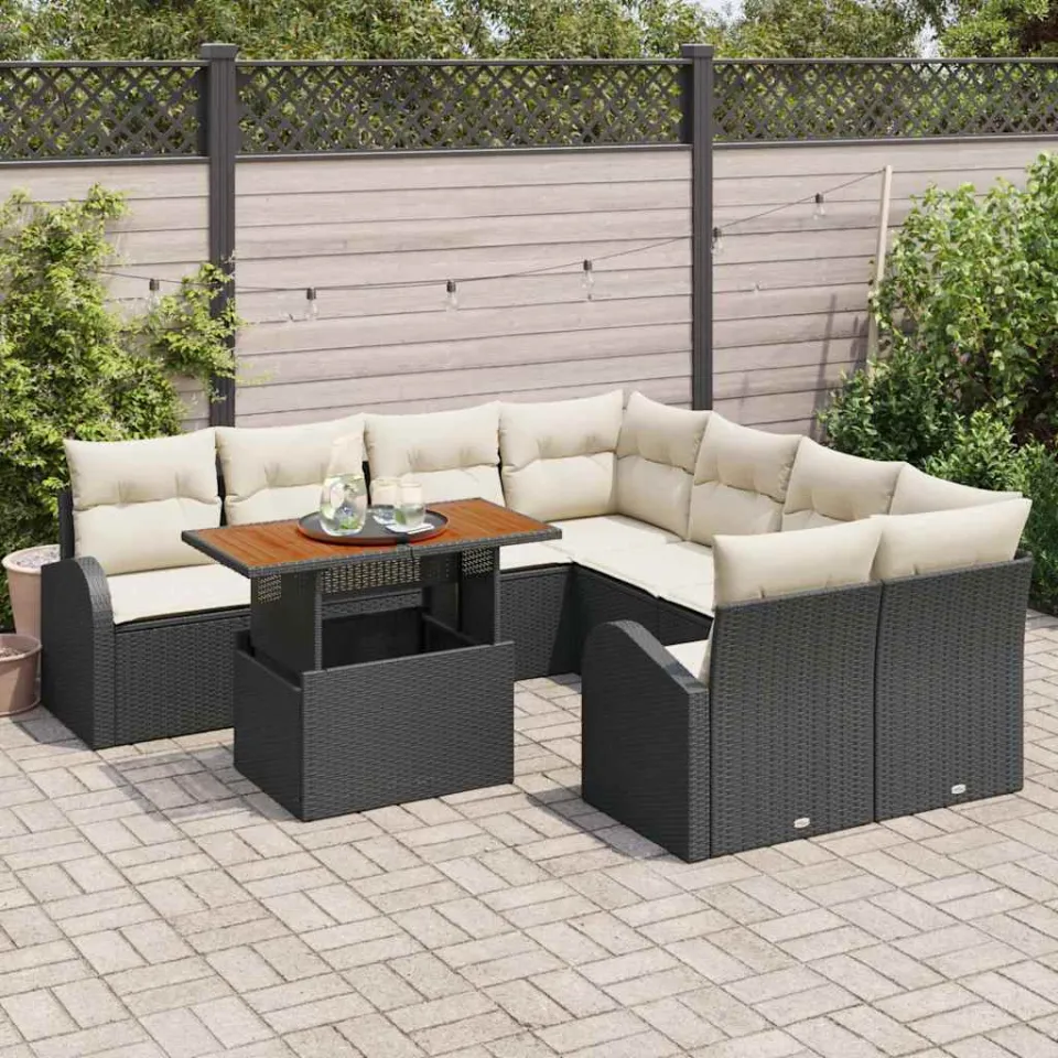 vidaXL Tuin Sofa Set 9 st Zwart Poly riet, foto 3