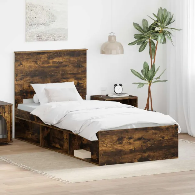 vidaXL Bedframe Gerookt eiken 75 x 190 cm Massief grenenhout Bruin
