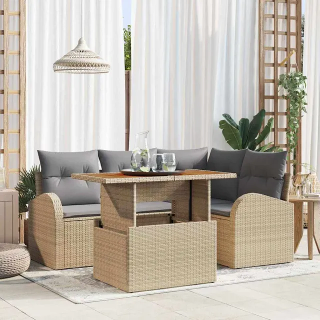 vidaXL Tuin Sofa Set 5 st Beige Poly riet, foto 2