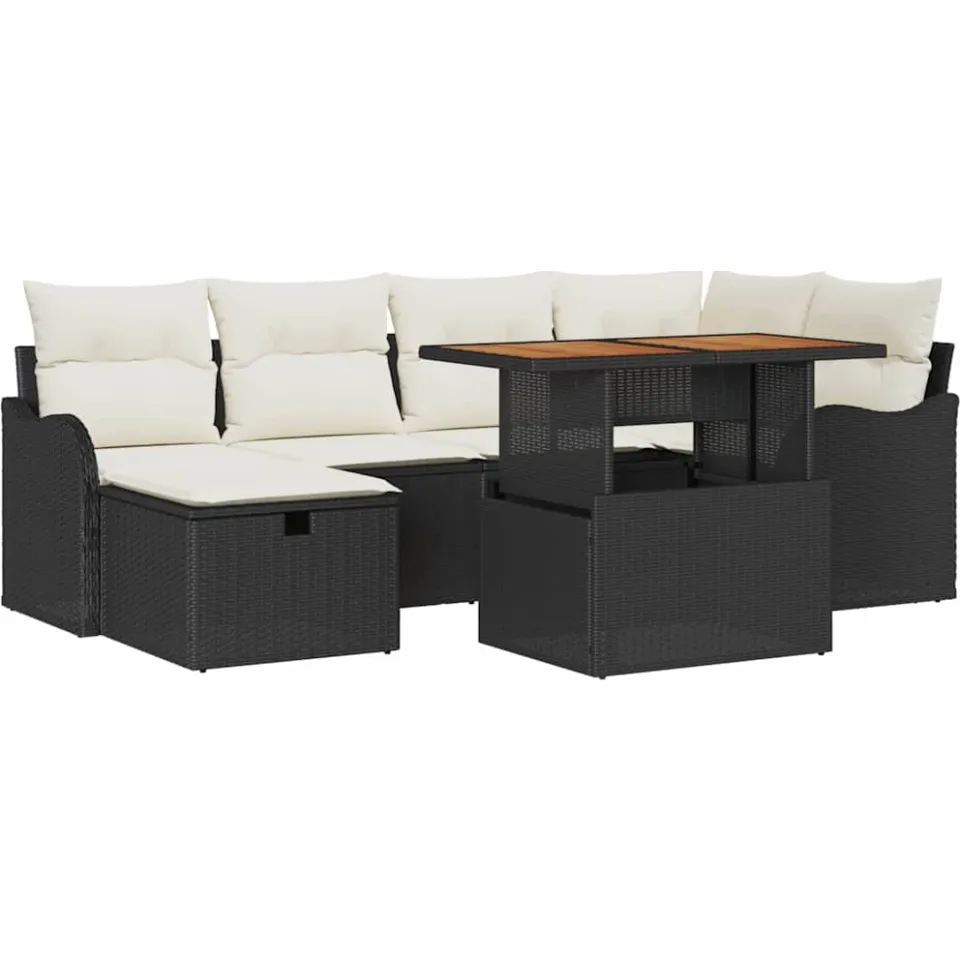vidaXL Tuinbankenset 7 st Zwart poly rattan