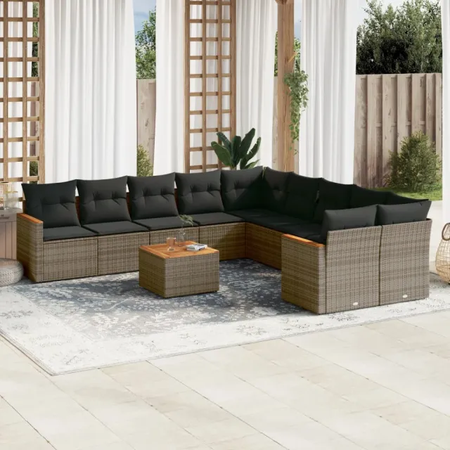 vidaXL 11-delige Loungeset met kussens poly rattan grijs, foto 2