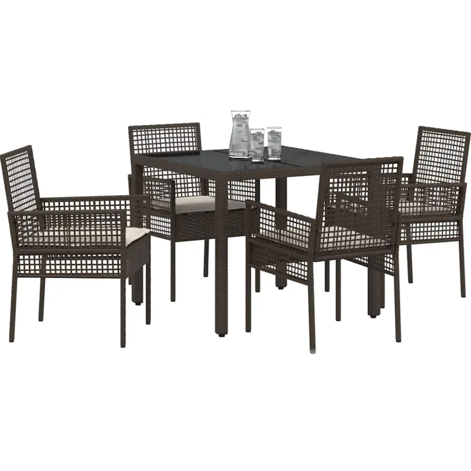 vidaXL Tuin eettafelset 5 st Bruin poly rattan, foto 2