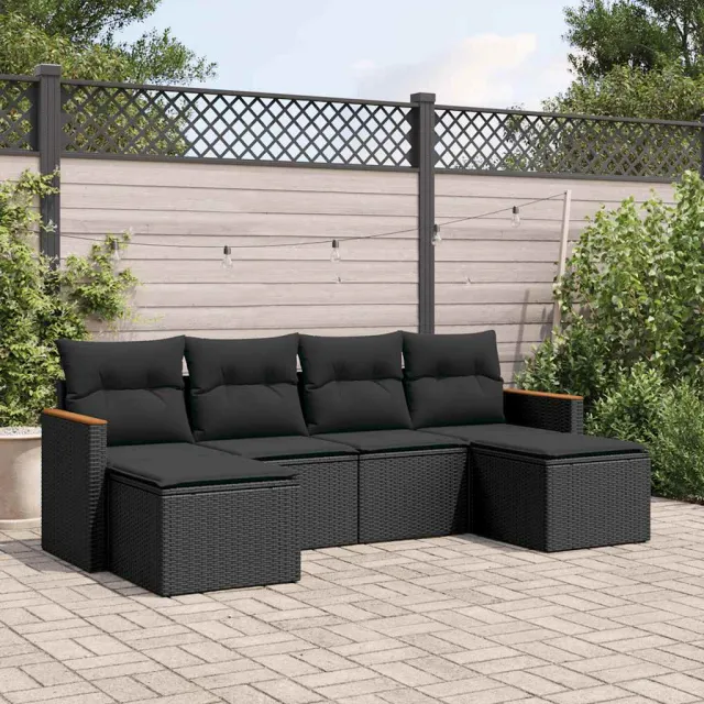 vidaXL 6-delige Loungeset met kussens poly rattan zwart, foto 2