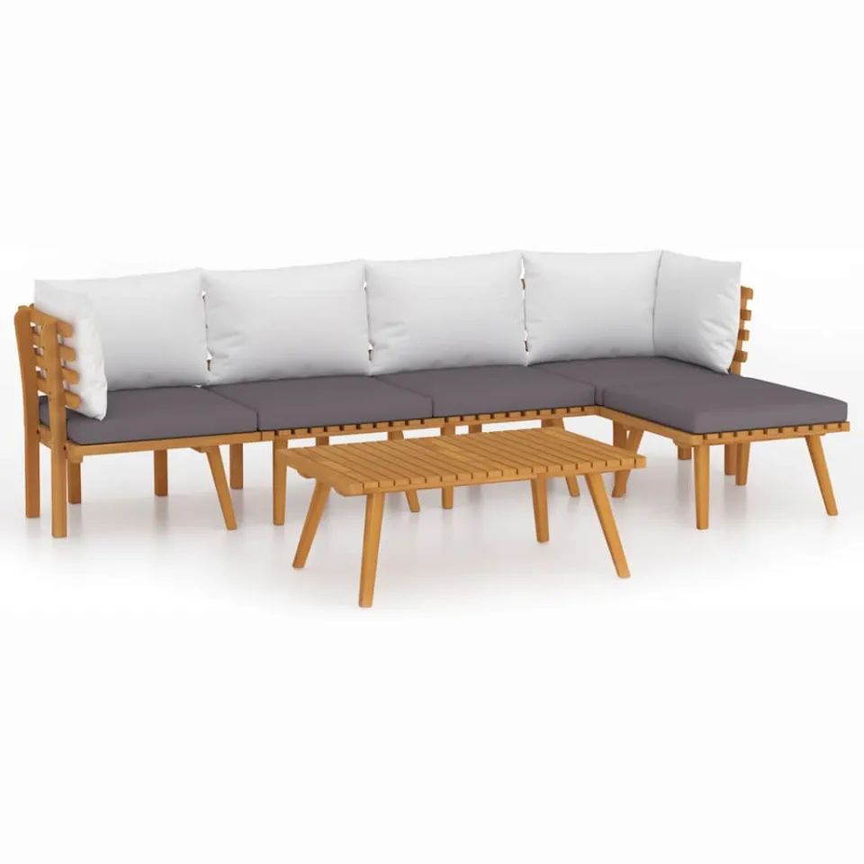 vidaXL 6-delige Loungeset met kussens massief acaciahout bruin, foto 3