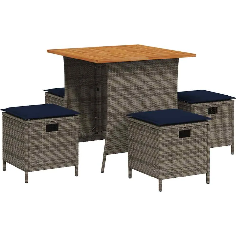 vidaXL 5-delige Tuinset met kussens poly rattan grijs, foto 2
