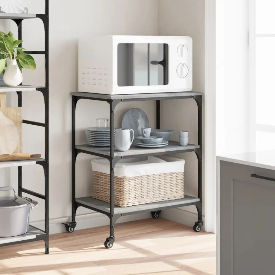 vidaXL Keukentrolley 60x41x76 bewerkt hout grijs sonoma eikenkleurig, foto 4