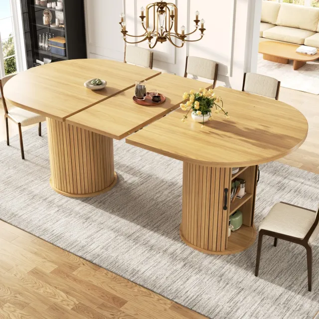 STILVORA Eettafel - Uitschuifbaar Met Verborgen Opbergruimte En Metalen Grepen - Voor Keuken En Eethoek - MDF En Metaal - 149,8-189,7x80x75 Cm - Naturel