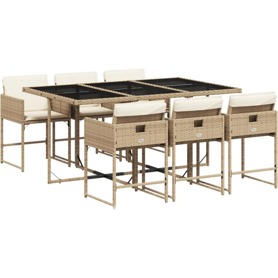 vidaXL 7-delige Tuinset met kussens poly rattan beige