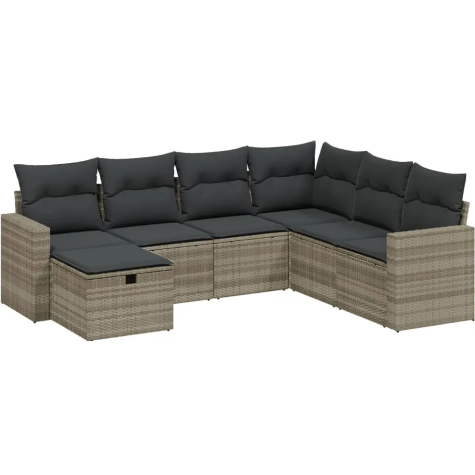 vidaXL 7-delige Loungeset met kussens poly rattan lichtgrijs