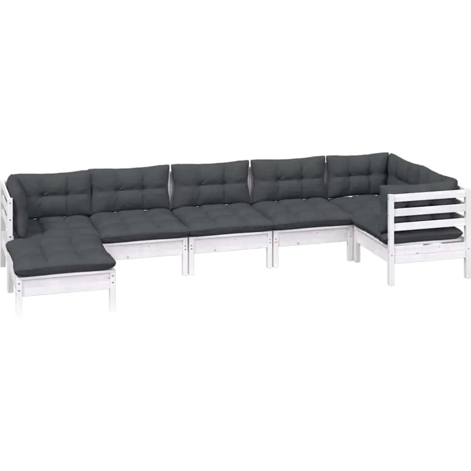 vidaXL 7-delige Loungeset met kussens massief grenenhout wit