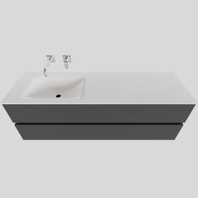 Boss & Wessing Badkamermeubel Solid Surface BWS Oslo 150x46 cm Links Mat Antraciet (0 kraangaten)