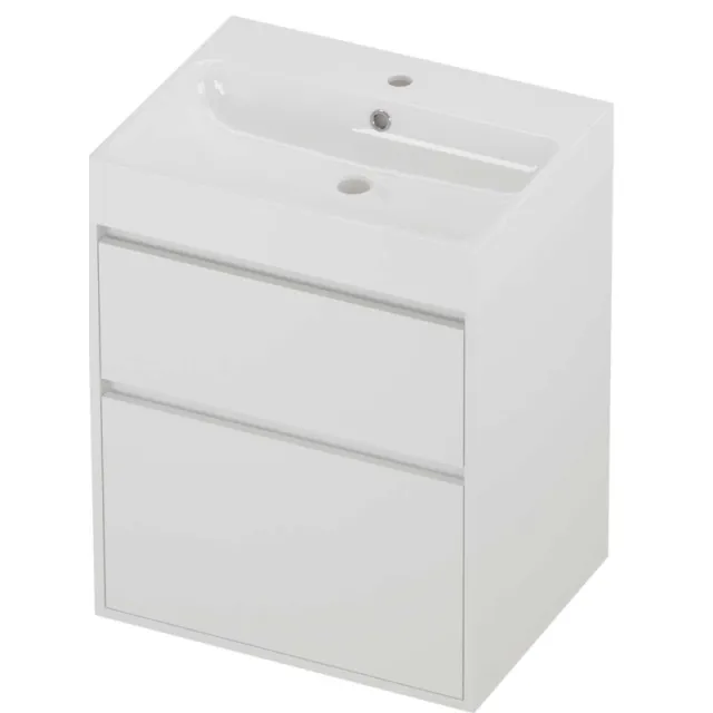 Proline Podium Badmeubelset Polystone Loft 1 Kraangat Greeploos 60x46x75 cm Glans Wit Mat White Mat Wit