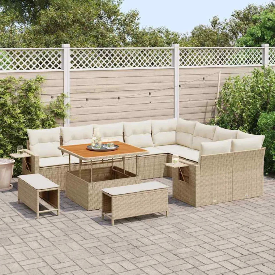 vidaXL Tuinbankenset 12 st Beige poly rattan, foto 3