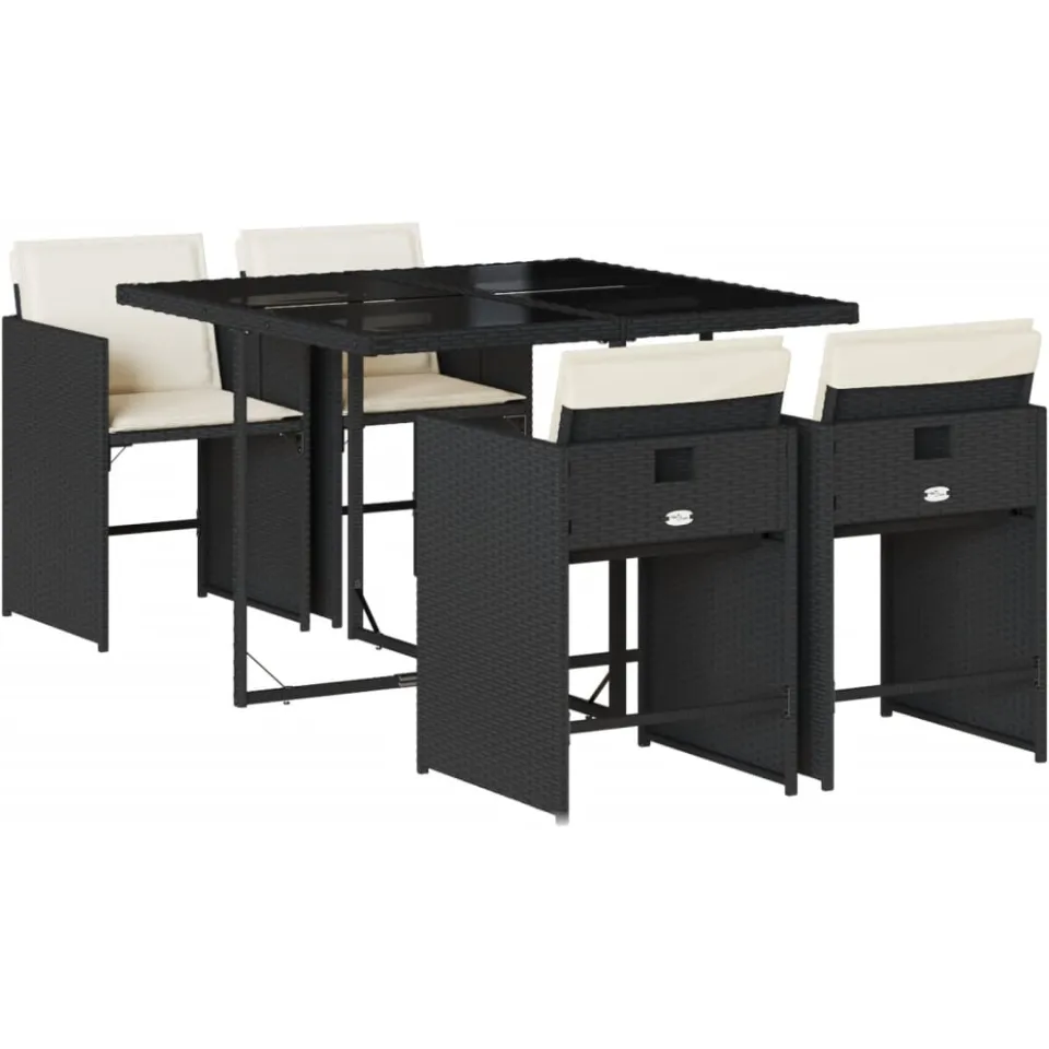 vidaXL 5-delige Tuinset met kussens poly rattan zwart, foto 3