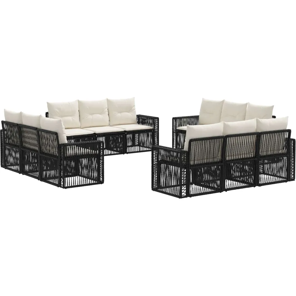 vidaXL Tuinbankenset 12 st 12-zits Zwart en Cream Wit poly rattan, foto 3
