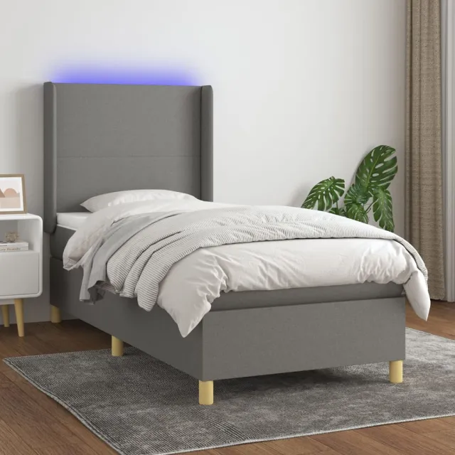 vidaXL Boxspring met matras en LED stof donkergrijs 90x190 cm grijs