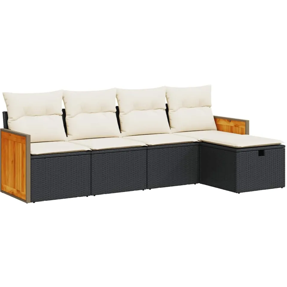 vidaXL 5-delige Loungeset met kussens poly rattan zwart, foto 3