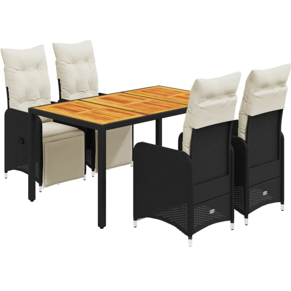 vidaXL 5-delige Bistroset met kussens poly rattan zwart, foto 3
