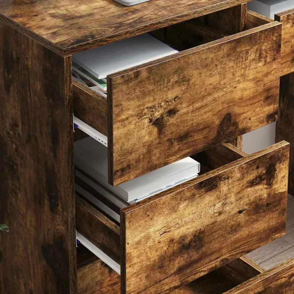 vidaXL Bureau Gerookt eiken 90 x 37,5 x 75 cm Bewerkt hout, foto 4