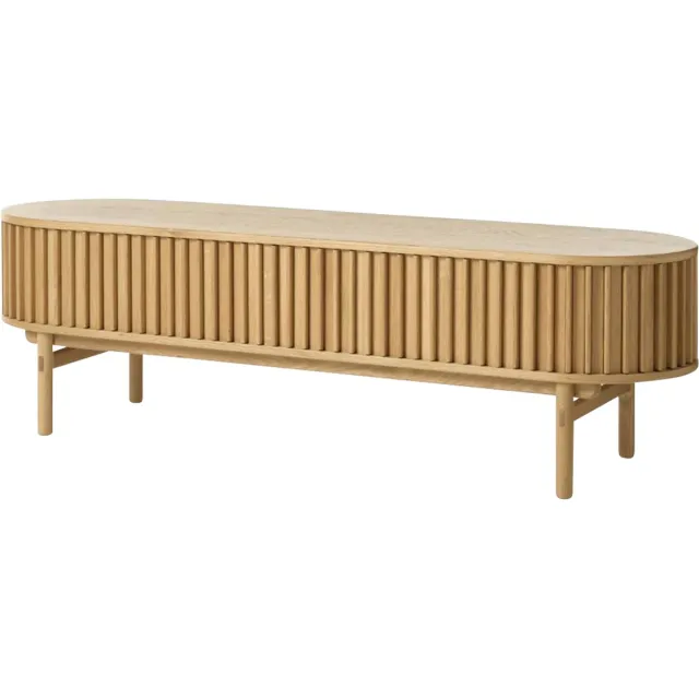 Gewoonstijl Olivine Olivine Kjeld TV meubel Naturel - Hout - TV kast - met Schuifdeuren - 1 Lade - Scandinavisch - 160 x 45 x 48 cm Naturel hout
