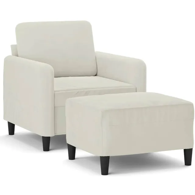 vidaXL Fauteuil - met - voetenbank - 60 - cm - fluweel - crèmekleurig