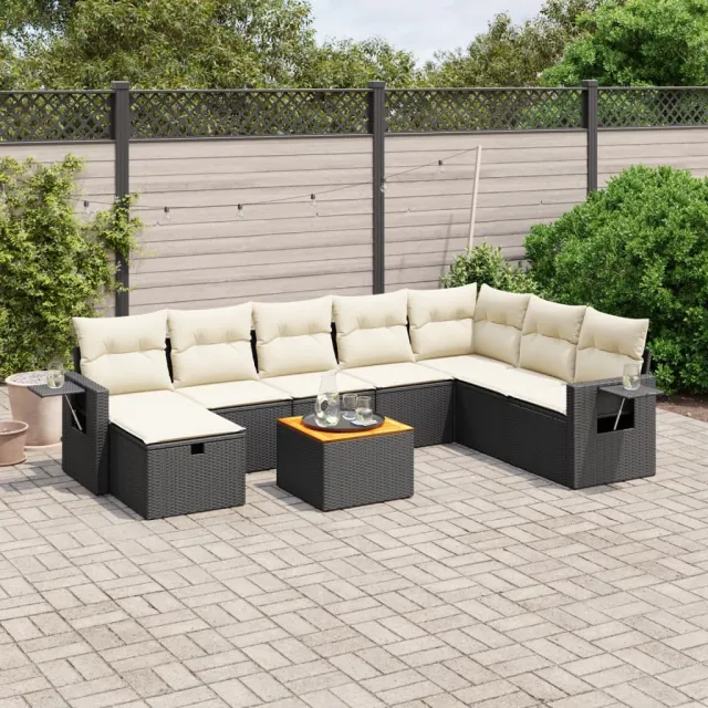 vidaXL 9-delige Loungeset met kussens poly rattan zwart, foto 2
