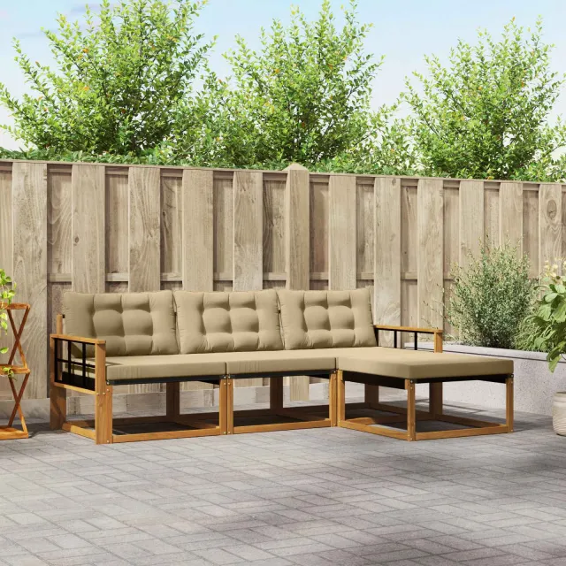 vidaXL Buiten bankenset 4 st 4-zits Natuurlijk en Beige