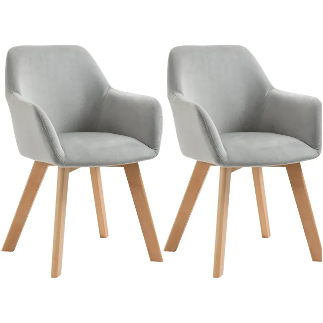 Homona Eetkamerstoelen - Set van 2 - Met armleuningen en fluweellook bekleding - 54 x 57 x 80 cm - Grijs