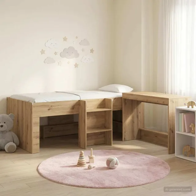 vidaXL Hoge Bed Frame met Bureau voor Kinderen 2 st Artisanaal eiken Bruin