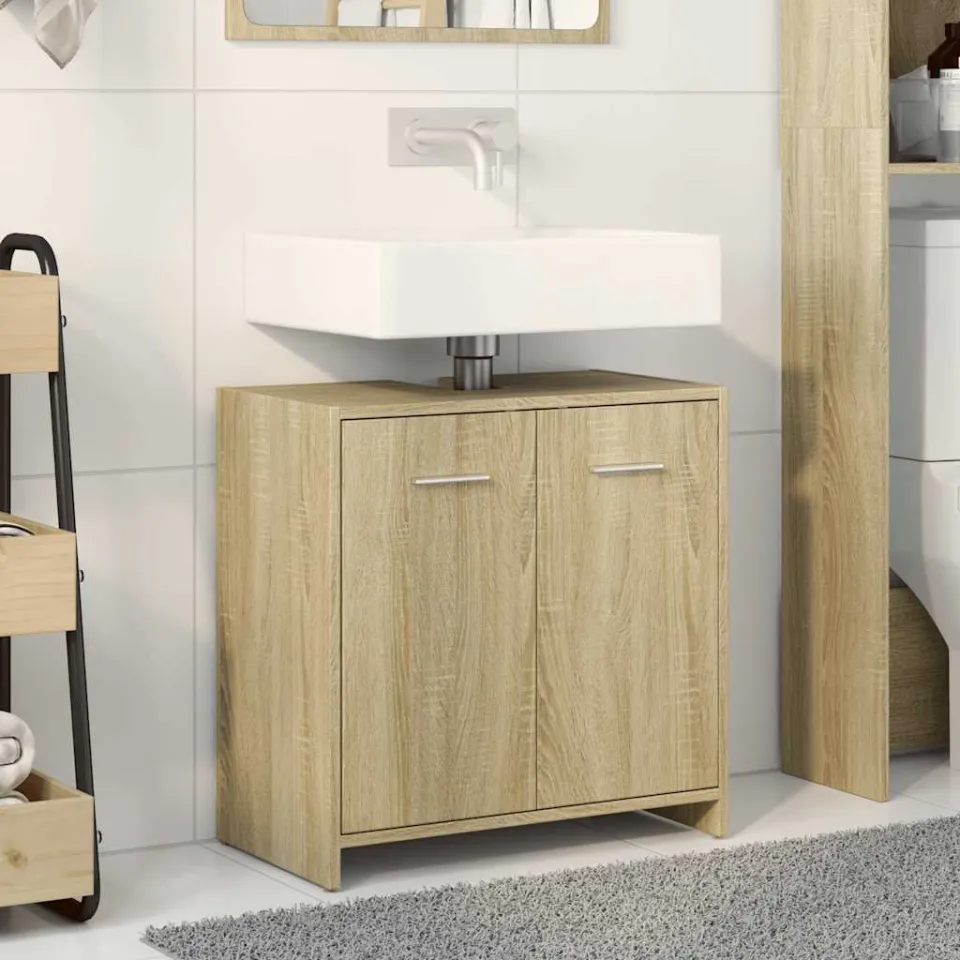vidaXL Wastafelkast 60x33x60 cm bewerkt hout sonoma eikenkleurig, foto 2