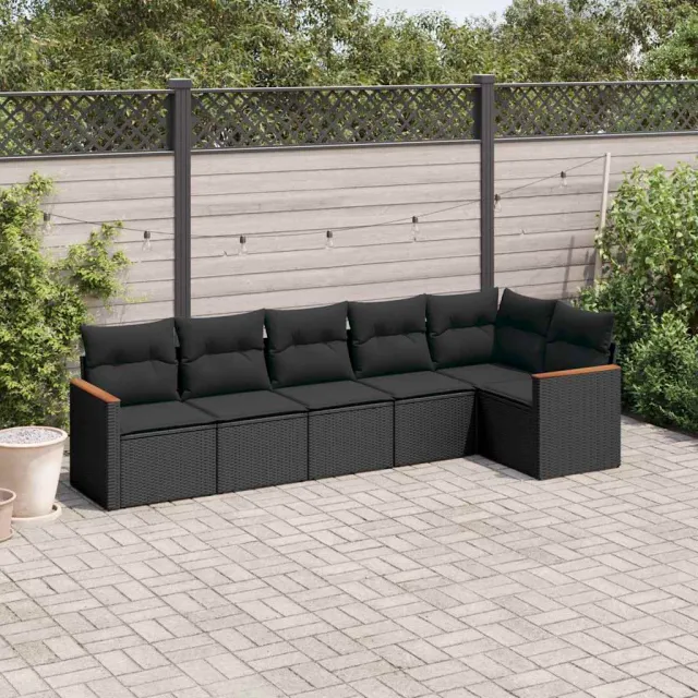 vidaXL 6-delige Loungeset met kussens poly rattan zwart, foto 2
