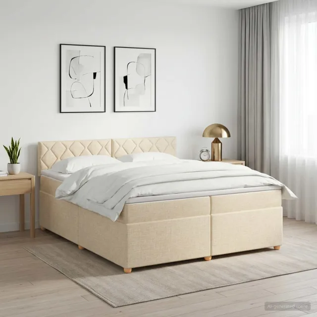 vidaXL Boxspringbed met matras Crèmekleurig 200 x 200 cm Stof