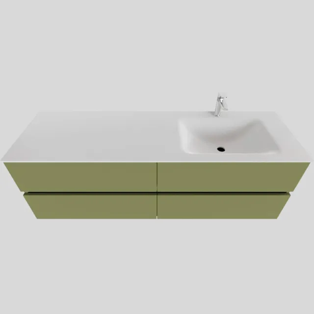 Boss & Wessing Badkamermeubel Solid Surface BWS Stockholm 200x46 cm Mat Groen Wasbak Rechts (1 kraangat, 4 lades)