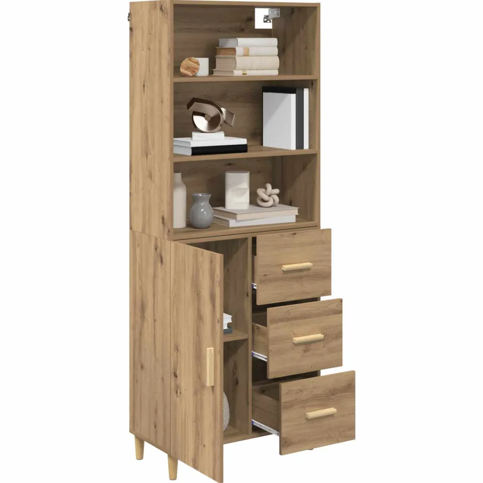 vidaXL Hoge kast Artisan Eiken 69,5 x 32,5 x 180 cm Bewerkt hout Bruin