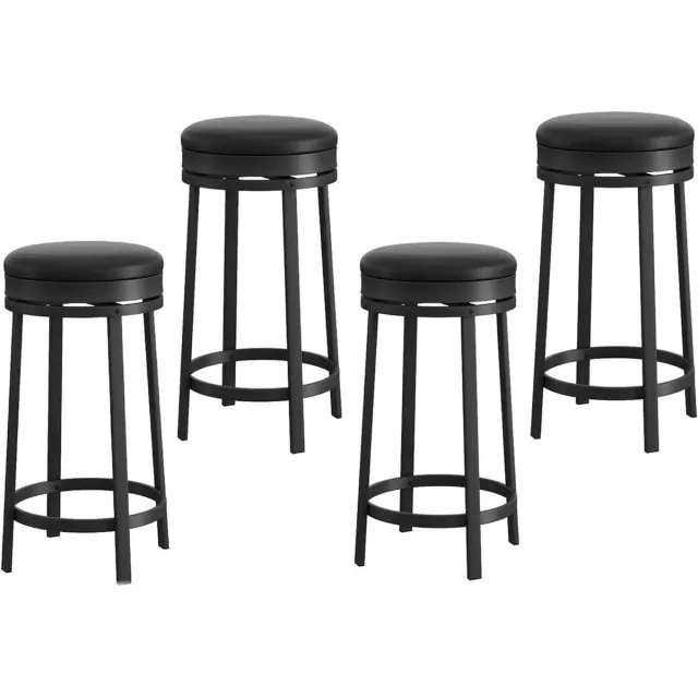Lejoraa 4-delige set draaibare barkrukken, met voetsteun, 62 cm hoog, moderne barkrukken met PU kunstleer en metalen frame, 360 ° draaibare ronde barkrukken voor keuken/bar, zwart